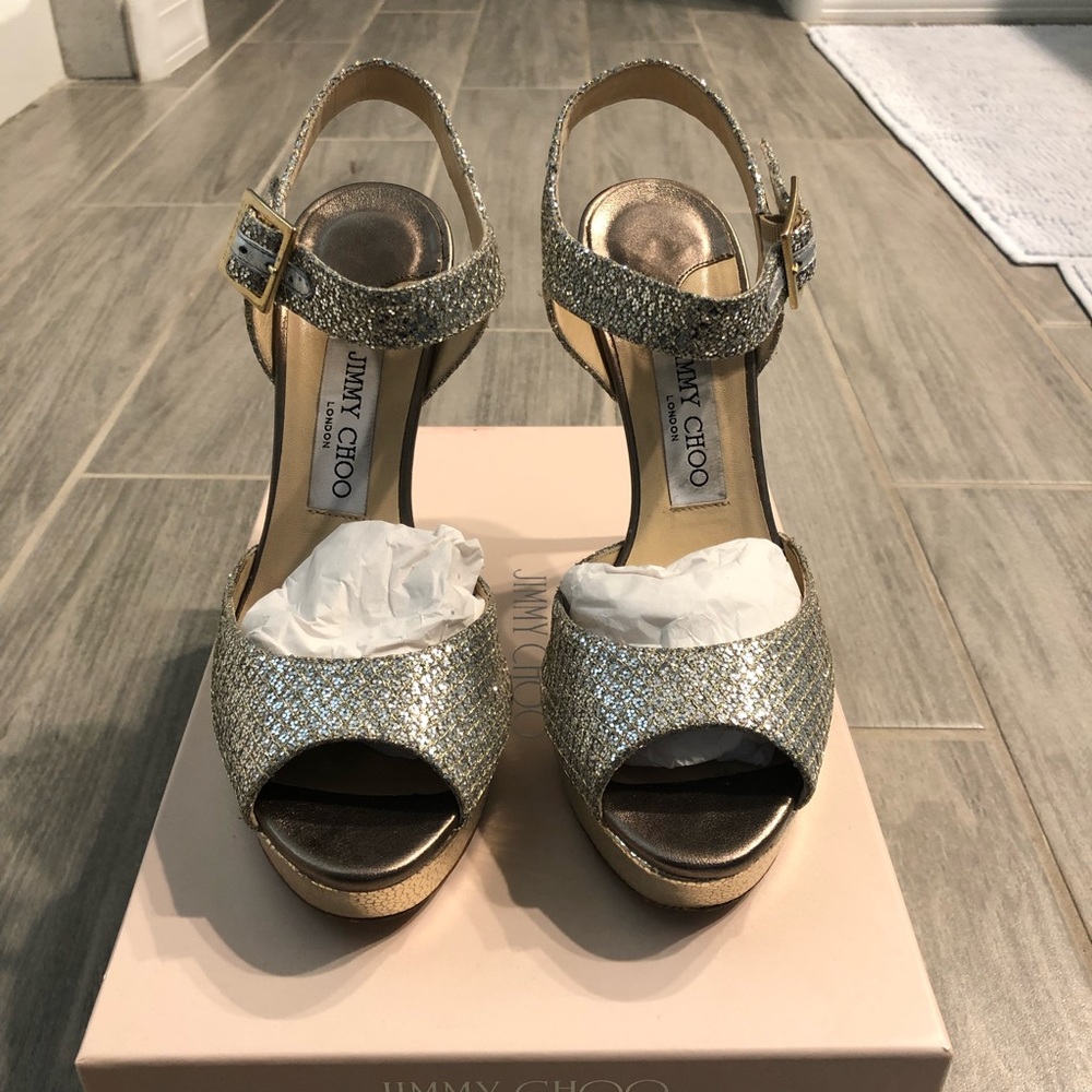 Jimmy Choo Linda Champagne Glitter Size 38